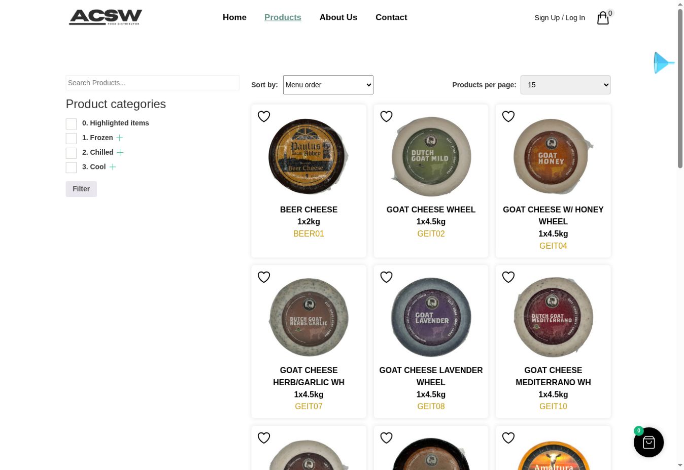 ACSW product catalogue with search, category filters and product cards